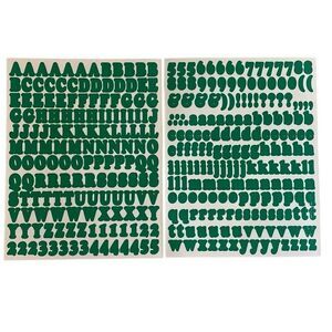 Stickers Letters Alphabet Upper Lower Case Numbers Symbols 2 Sheets Green